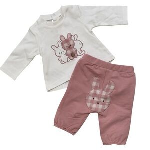 Mayoral Appliqué Easter Rabbit Matching Set Pink Pants